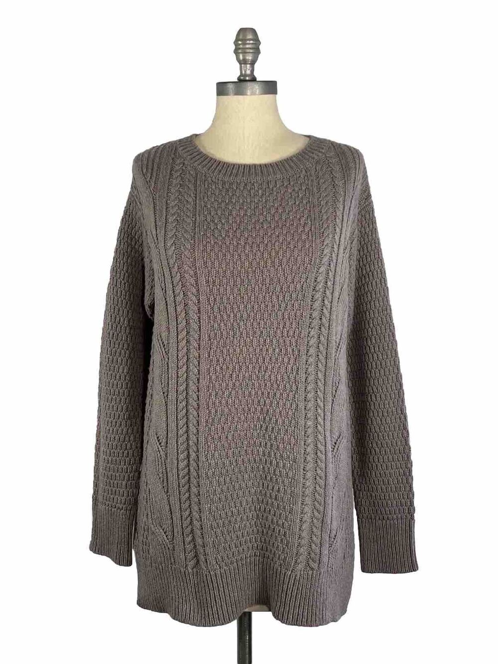 GAP Women’s M Boyfriend Cable Knit Pullover Sweater Long Sleeve Mushroom Brown